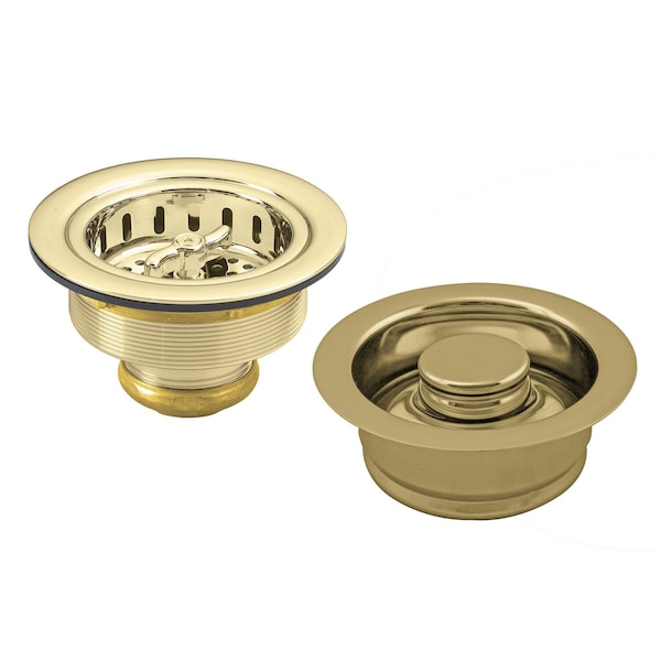 Westbrass Wing Nut Style Large Kitchen Basket Strainer W/ InSinkErator Style Disposal Flange & Stopper in Poli D2155-01 - main